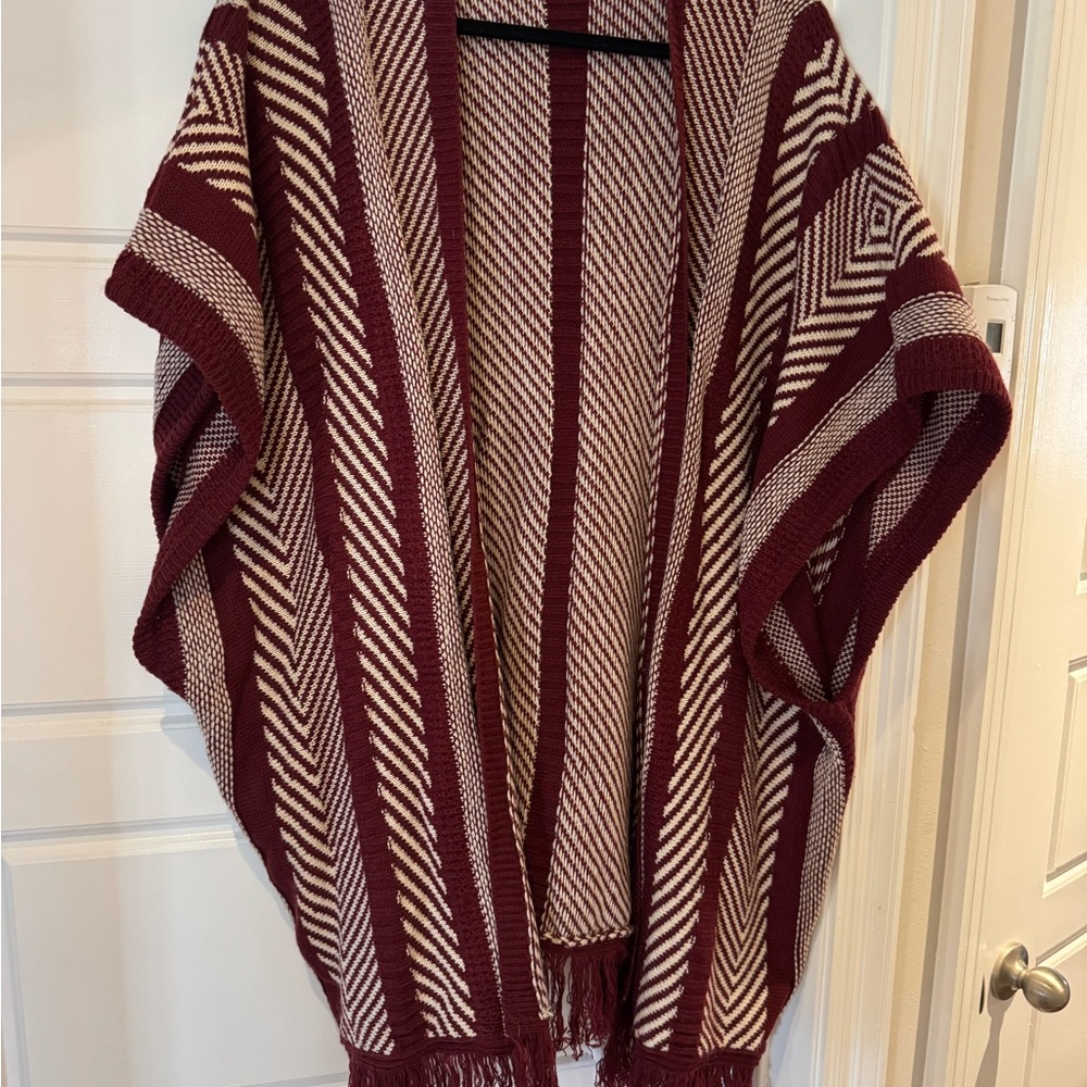 MOON Striped Burgundy and Cream Women's Sweater